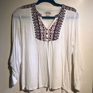 Lucky Brand Long Sleeve Embroidered XS Top